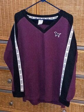 PINK Sweatshirt Women's L Victoria's Secret Dog V-Neck Pullover Long Sleeve